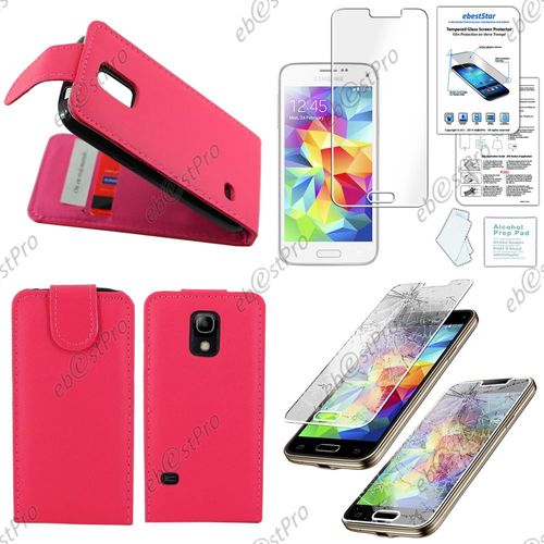 Ebeststar ® Coque Housse Etui Simili Cuir Rabattable Pour Samsung Galaxy S5 Mini Sm-G800 G800f G800h, Couleur Rose + 1 Film Verre Trempé