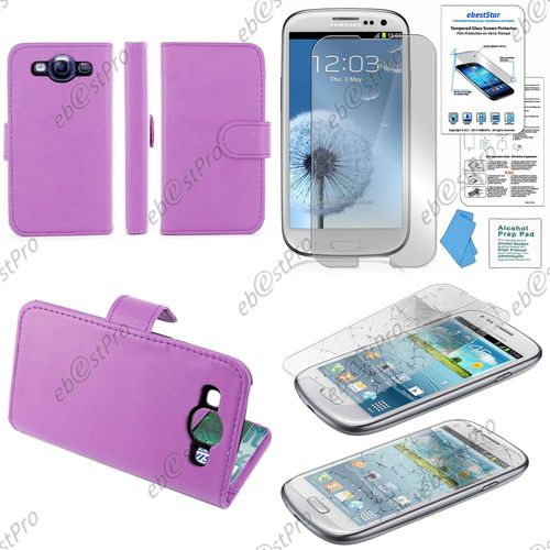 Ebeststar ® Housse Coque Etui Portefeuille Folio Book Livre Simili Cuir Pour Samsung Galaxy S3 I9300 I9305, Couleur Violet + Film Verre Trempé