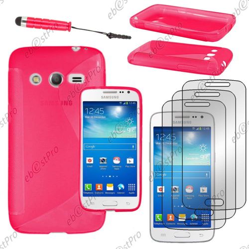 Ebeststar ® Housse Etui Coque Silicone Gel Motif S-Line Protection Souple Pour Samsung Galaxy Core 4g Sm-G386f, Couleur Rose + Mini Stylet 3 Film