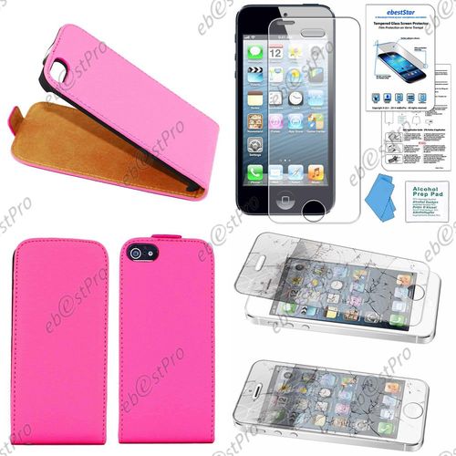 Ebeststar ® Etui Pu Cuir Rabattable Housse Coque Ultra Slim Pour Apple Iphone 5s, 5, Couleur Rose + 1 Film Verre Trempé