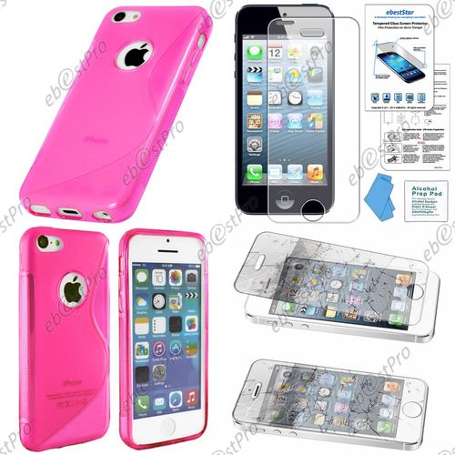 Ebeststar ® Etui Housse Coque S-Line Silicone Protection En Gel Pour Apple Iphone 5s, 5, Couleur Rose + 1 Film Verre Trempé