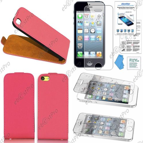 Ebeststar ® Etui Pu Cuir Rabattable Housse Coque Ultra Slim Pour Apple Iphone 5c, Couleur Rose + 1 Film Verre Trempé