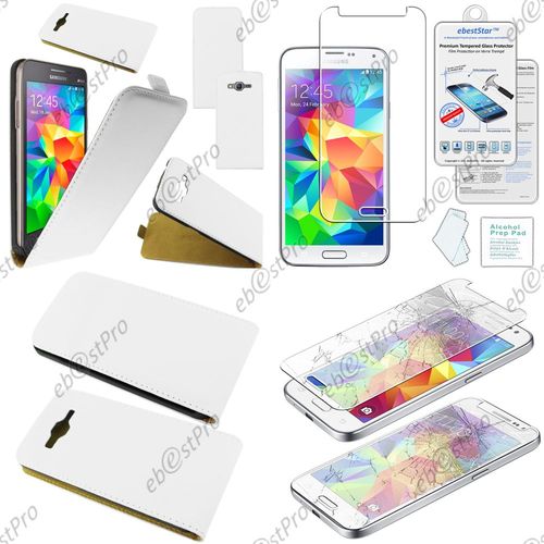 Ebeststar ® Film Verre Trempé Pour Samsung Galaxy Grand Prime Sm-G530fz G530f, Grand Prime Value Edition Sm-G531f Etui En Pu Cuir Clapet Ultra Fine Housse Coque, Couleur Blanc