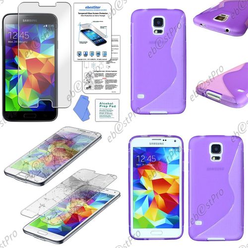 Ebeststar ® Etui Housse Coque S-Line Silicone Protection En Gel Pour Samsung Galaxy S5 Sm-G900f, G900, G900h, Couleur Violet + 1 Film Verre Trempé