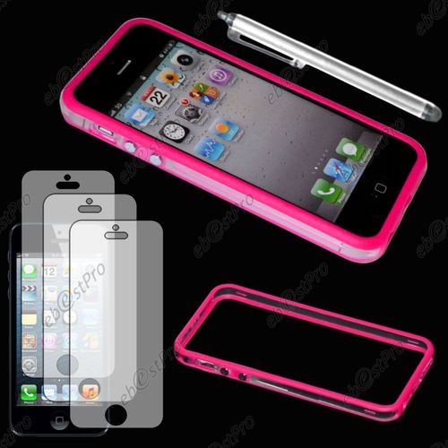Ebeststar ® Housse Etui Coque Bumper De Protection Pour Apple Iphone 5s, 5, Couleur Transparent Bord Rose + Stylet 3 Film