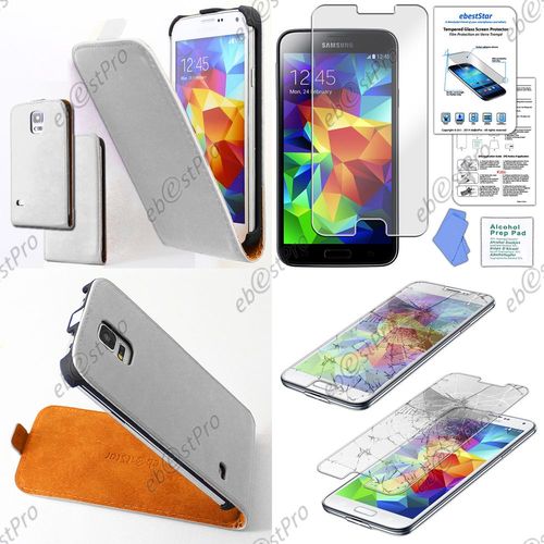 Ebeststar ® Housse Coque Etui En Pu Cuir À Rabat Ultra Fine (Slim Case) Pour Samsung Galaxy S5 Sm-G900f, G900, G900h, Couleur Blanc + Film Verre Trempé