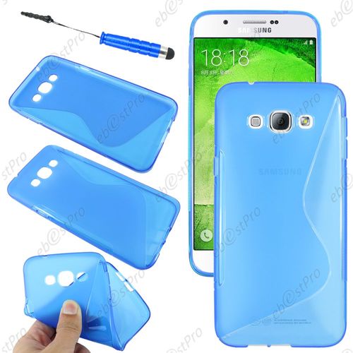 Ebeststar ® Housse Etui Coque Silicone Gel Motif S-Line Protection Souple Pour Samsung Galaxy A8 Sm-A800f, Couleur Bleu + Mini Stylet + Film Protection D'écran