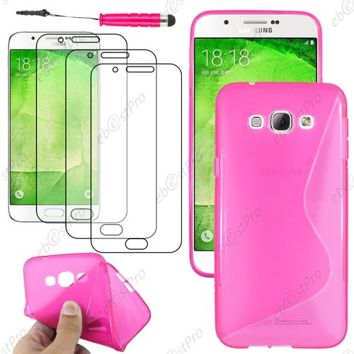 Ebeststar ® Housse Etui Coque Silicone Gel Motif S-Line Protection Souple Pour Samsung Galaxy A8 Sm-A800f, Couleur Rose + Mini Stylet 3 Film