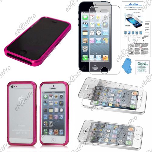 Ebeststar ® Housse Etui Coque Metallique Bumper Blade Pour Apple Iphone 5s, 5, Couleur Rose + 1 Film Verre Trempé
