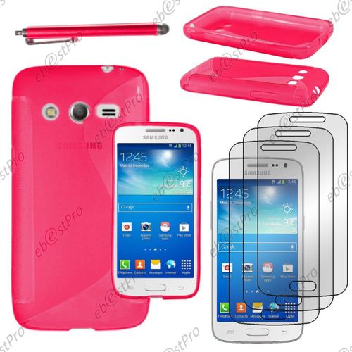 Ebeststar ® Housse Etui Coque Silicone Gel Motif S-Line Protection Souple Pour Samsung Galaxy Core 4g Sm-G386f, Couleur Rose + Stylet 3 Film