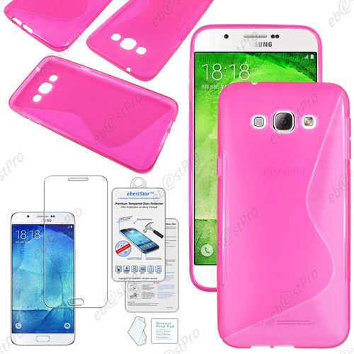 Ebeststar ® Housse Etui Coque Silicone Gel Motif S-Line Protection Souple Pour Samsung Galaxy A8 Sm-A800f, Couleur Rose + Film Verre Trempé