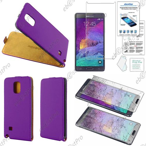 Ebeststar ® Housse Coque Etui En Pu Cuir À Rabat Ultra Fine (Slim Case) Pour Samsung Galaxy Note 4 N910f, Couleur Violet + Film Verre Trempé