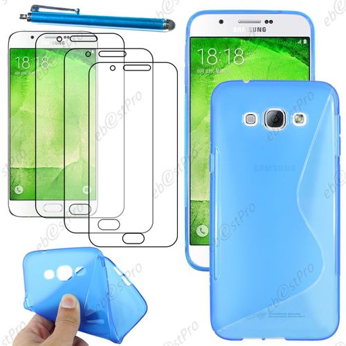 Ebeststar ® Housse Etui Coque Silicone Gel Motif S-Line Protection Souple Pour Samsung Galaxy A8 Sm-A800f, Couleur Bleu + Stylet 3 Film