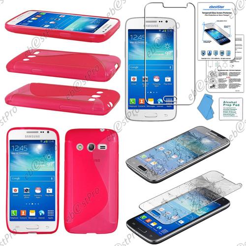 Ebeststar ® Film Verre Trempé Pour Samsung Galaxy Core 4g Sm-G386f Coque S-Line Silicone Gel Motif Vague Housse Etui Protection Souple, Couleur Rose