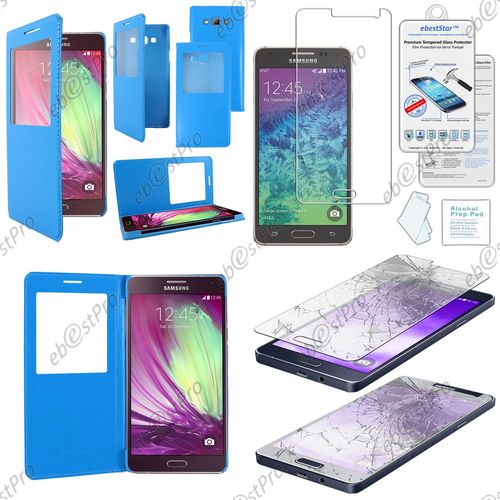 Ebeststar ® Film Verre Trempé Pour Samsung Galaxy A7 Sm-A700f Housse Pochette Protection Coque Cover L-View Portefeuille Livre, Couleur Bleu