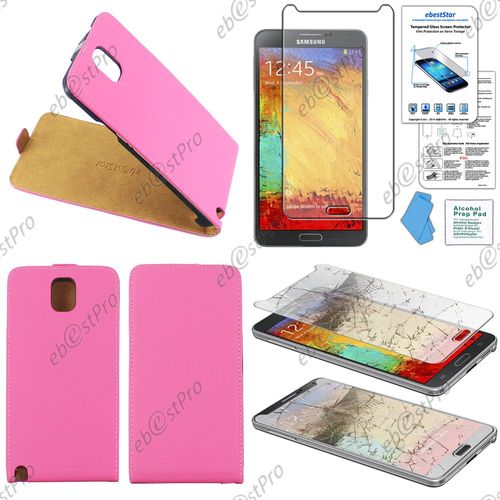 Ebeststar ® Housse Coque Etui En Pu Cuir À Rabat Ultra Fine (Slim Case) Pour Samsung Galaxy Note 3 Gt-N9000, N9002, N9005, Couleur Rose + Film Verre Trempé