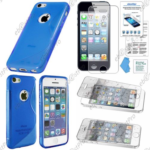 Ebeststar ® Etui Housse Coque S-Line Silicone Protection En Gel Pour Apple Iphone 5s, 5, Couleur Bleu + 1 Film Verre Trempé