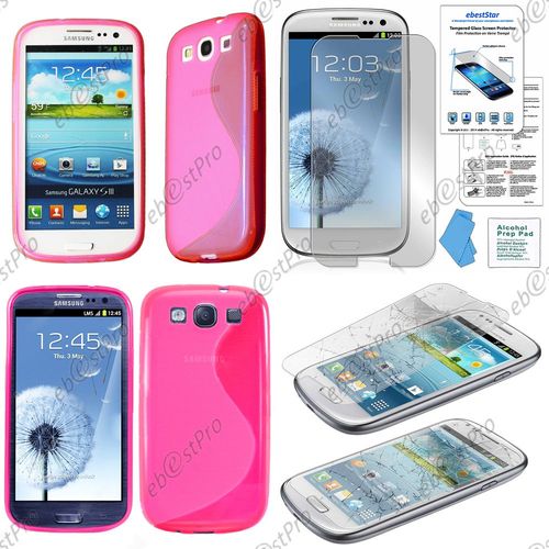 Ebeststar ® Film Verre Trempé Pour Samsung Galaxy S3 I9300 I9305 Coque S-Line Silicone Gel Motif Vague Housse Etui Protection Souple, Couleur Rose