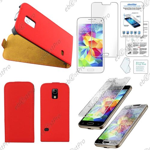 Ebeststar ® Etui Pu Cuir Rabattable Housse Coque Ultra Slim Pour Samsung Galaxy S5 Mini Sm-G800 G800f G800h, Couleur Rouge + 1 Film Verre Trempé