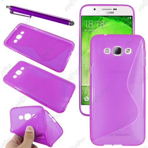 Ebeststar ® Housse Etui Coque Silicone Gel Motif S-Line Protection Souple Pour Samsung Galaxy A8 Sm-A800f, Couleur Violet + Stylet + Film Protection D'écran