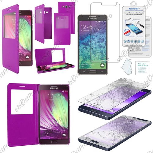 Ebeststar ® Film Verre Trempé Pour Samsung Galaxy A7 Sm-A700f Housse Pochette Protection Coque Cover L-View Portefeuille Livre, Couleur Violet