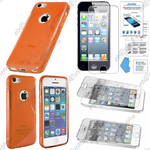 Ebeststar ® Etui Housse Coque S-Line Silicone Protection En Gel Pour Apple Iphone 5s, 5, Couleur Orange + 1 Film Verre Trempé