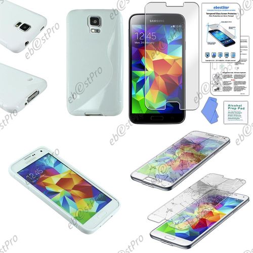 Ebeststar ® Etui Housse Coque S-Line Silicone Protection En Gel Pour Samsung Galaxy S5 Sm-G900f, G900, G900h, Couleur Blanc + 1 Film Verre Trempé