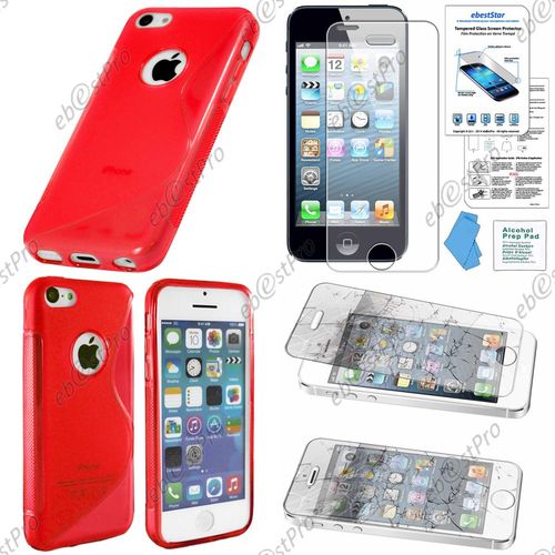 Ebeststar ® Etui Housse Coque S-Line Silicone Protection En Gel Pour Apple Iphone 5s, 5, Couleur Rouge + 1 Film Verre Trempé