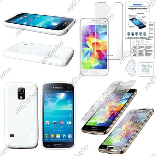 Ebeststar ® Film Verre Trempé Pour Samsung Galaxy S5 Mini Sm-G800 G800f G800h Coque S-Line Silicone Gel Motif Vague Housse Etui Protection Souple, Couleur Blanc