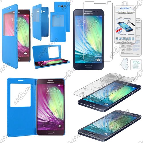 Ebeststar ® Film Verre Trempé Pour Samsung Galaxy A5 Sm-A500f Housse Pochette Protection Coque Cover L-View Portefeuille Livre, Couleur Bleu