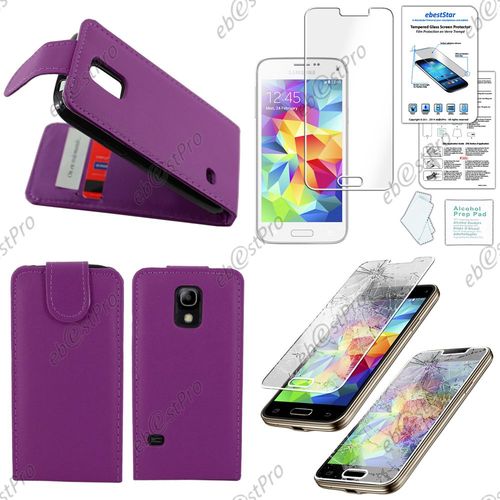 Ebeststar ® Film Verre Trempé Pour Samsung Galaxy S5 Mini Sm-G800 G800f G800h Housse Simili Cuir À Clapet Coque Etui, Couleur Violet