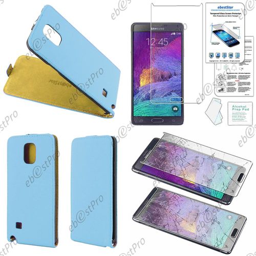 Ebeststar ® Housse Coque Etui En Pu Cuir À Rabat Ultra Fine (Slim Case) Pour Samsung Galaxy Note 4 N910f, Couleur Bleu + Film Verre Trempé