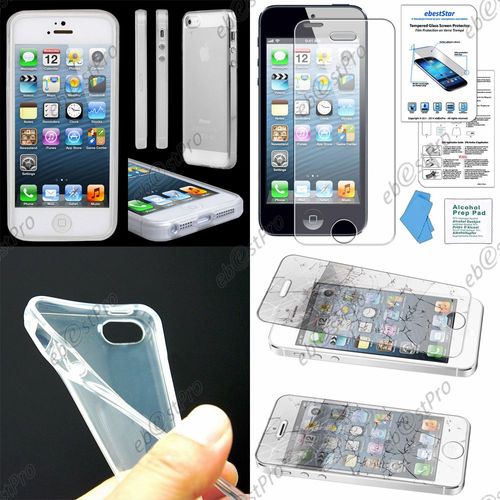 Ebeststar ® Housse Coque Protection Silicone Gel Ultra Fine 0,5mm Etui Souple Pour Apple Iphone 5s, 5, Couleur Transparent + 1 Film Verre Trempé