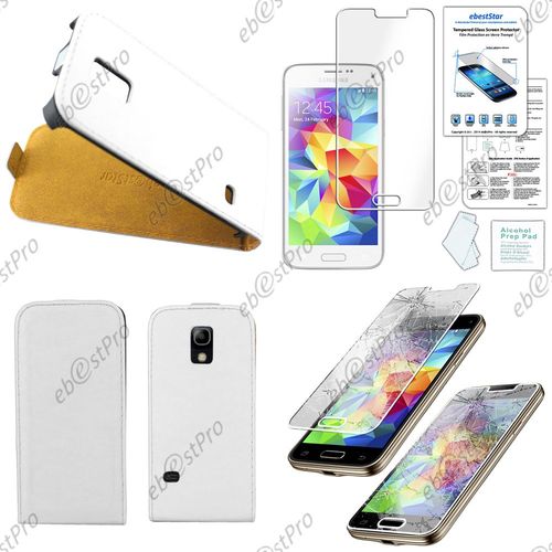 Ebeststar ® Film Verre Trempé Pour Samsung Galaxy S5 Mini Sm-G800 G800f G800h Etui En Pu Cuir Clapet Ultra Fine Housse Coque, Couleur Blanc