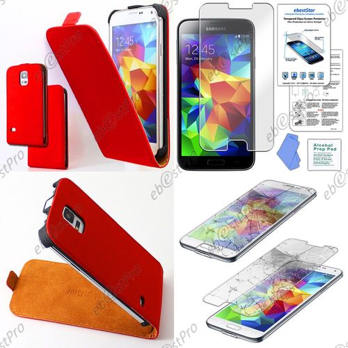 Ebeststar ® Etui Pu Cuir Rabattable Housse Coque Ultra Slim Pour Samsung Galaxy S5 Sm-G900f, G900, G900h, Couleur Rouge + 1 Film Verre Trempé