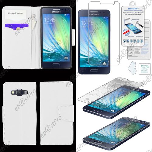 Ebeststar ® Housse Portefeuille Coque Etui Protection Folio Pour Samsung Galaxy A5 Sm-A500f, Couleur Blanc + 1 Film Verre Trempé