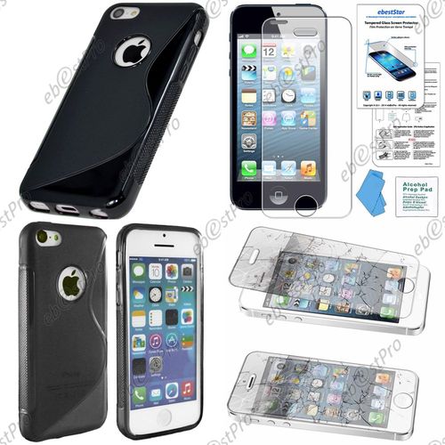 Ebeststar ® Etui Housse Coque S-Line Silicone Protection En Gel Pour Apple Iphone 5s, 5, Couleur Noir + 1 Film Verre Trempé