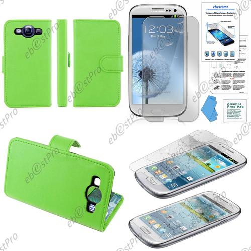 Ebeststar ® Housse Coque Etui Portefeuille Folio Book Livre Simili Cuir Pour Samsung Galaxy S3 I9300 I9305, Couleur Vert + Film Verre Trempé