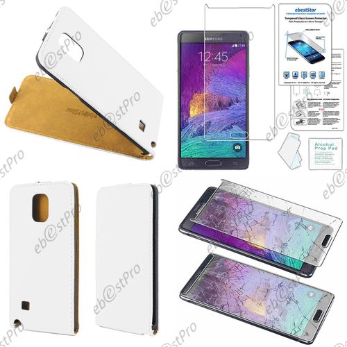 Ebeststar ® Etui Pu Cuir Rabattable Housse Coque Ultra Slim Pour Samsung Galaxy Note 4 N910f, Couleur Blanc + 1 Film Verre Trempé