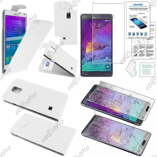 Ebeststar ® Housse Coque Etui Simili Cuir À Rabat Vertical Pour Samsung Galaxy Note 4 N910f, Couleur Blanc + Film Verre Trempé