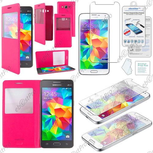 Ebeststar ® Film Verre Trempé Pour Samsung Galaxy Grand Prime Sm-G530fz G530f, Grand Prime Value Edition Sm-G531f Housse Pochette Protection Coque Cover L-View Portefeuille Livre, Couleur Rose