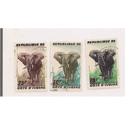 Cote D'ivoire- Lot De 3 Timbres Oblitérés- Eléphants