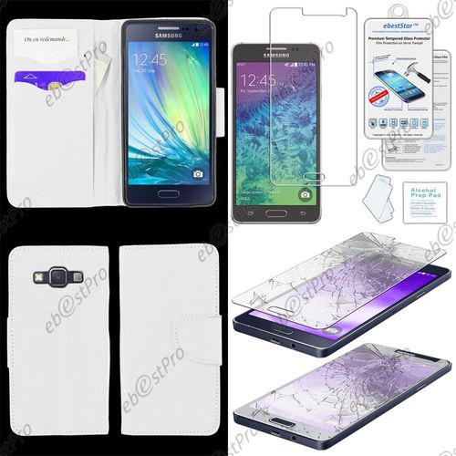Ebeststar ® Housse Portefeuille Coque Etui Protection Folio Pour Samsung Galaxy A7 Sm-A700f, Couleur Blanc + 1 Film Verre Trempé