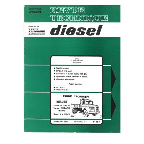 Revue Technique Diesel N° 44d Berliet Camion Gr10 Et 200 44 