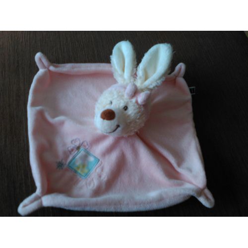Doudou Plat Lapin Rose Avec Noeud Tex Baby