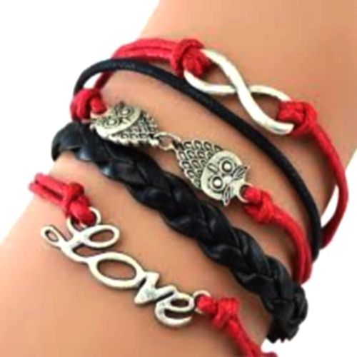Bracelet Infini Love Chouette Infinity Rouge Noir