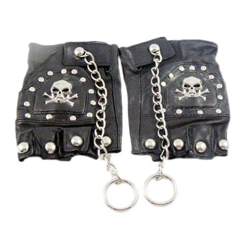 Mitaine Gant Cuir Noir Style Gothique Punk Tête De Mort Croix Rivet Chaîne Original Inédit Tendance. Black Sugar Boutique Parisienne Mode Gothique Punk Cosplay Anime Manga