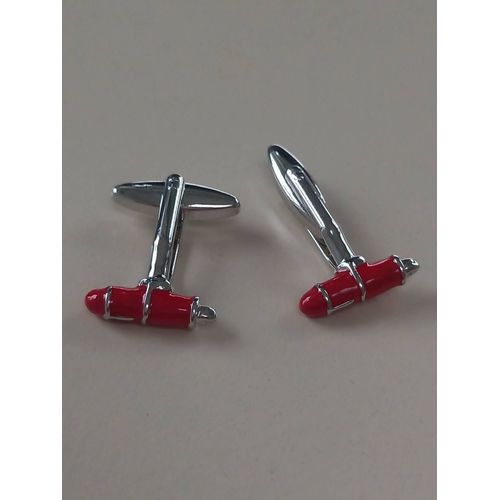 Boutons De Manchettes En Forme De Stylo De Couleurs Argent Et Rouge