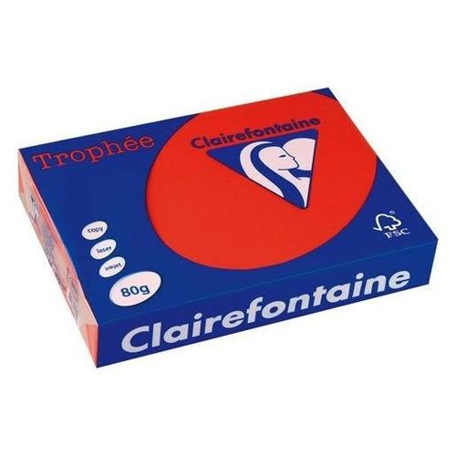 Clairefontaine Lot de 5 Ramettes 500 Feuilles Papier 80g A4 210x297 mm Certifié FSC  Rouge cardinal