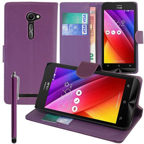 Asus Zenfone 2 Ze500cl/ Zenfone 2e: Etui Portefeuille Livre Housse Coque Pochette Support Vidéo Cuir Pu + Stylet - Violet